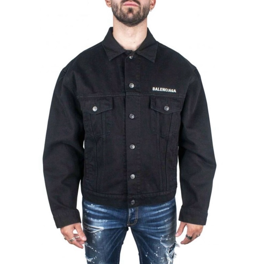 Balenciaga Black T-Shirt with White Crew Print
